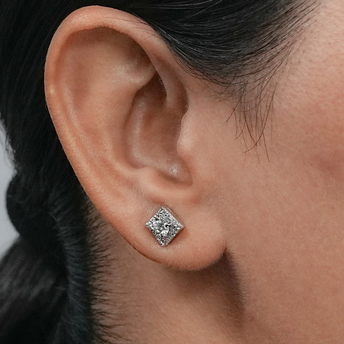 Round Cut Lab Diamond Small Square Stud Earrings