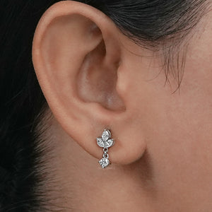 Marquise and Round Cut Diamond Dainty Drop Earrings