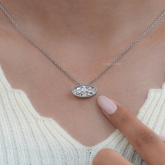 East West Old Mine Moval Lab Diamond Solitaire Pendant