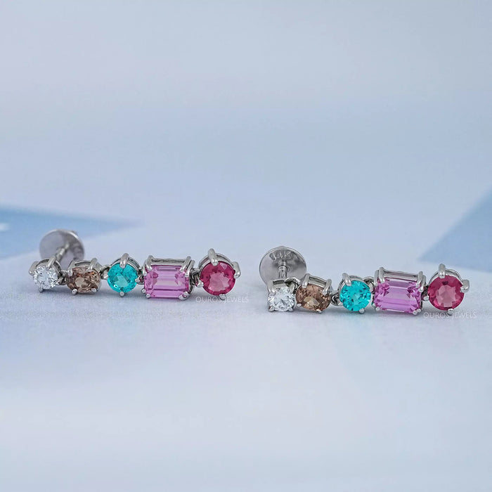 Multi Shape And Gemstone Dangle Drop Earrings