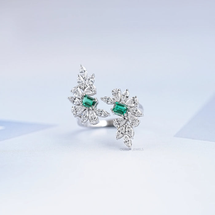 Multi-Shape Lab Diamond and Emerald Bypass Ring