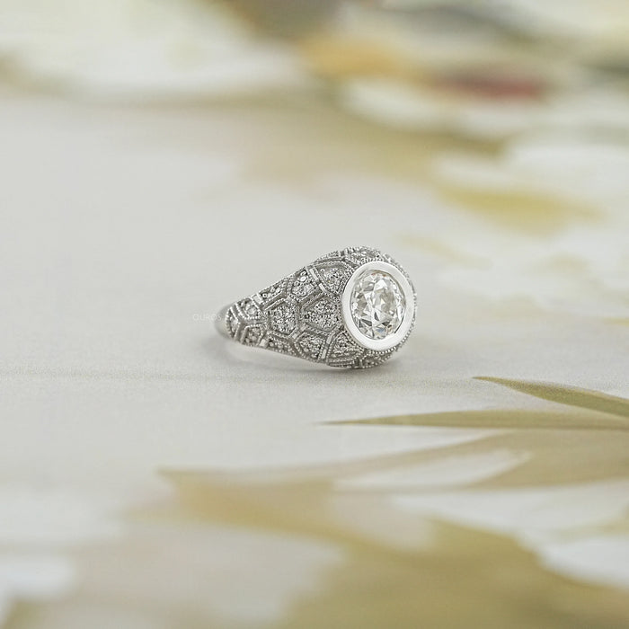 Old European Round Cut With Milgrain Work Ring