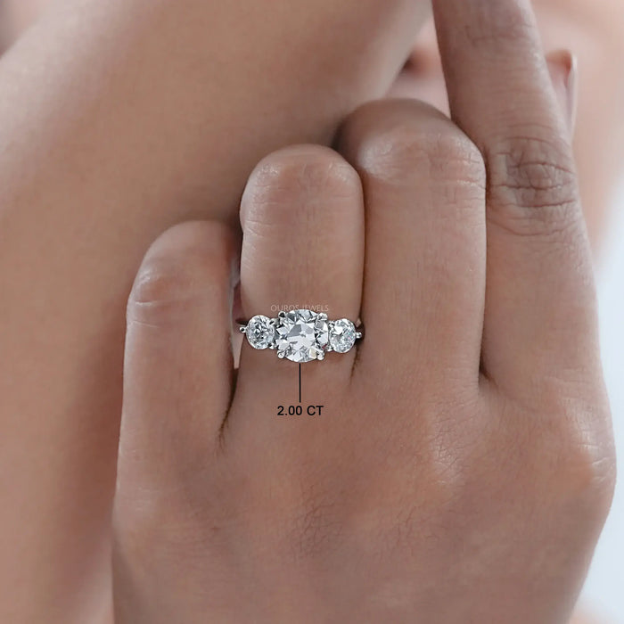 Three Stone OEC Round Cut Lab Grown Engagement Ring
