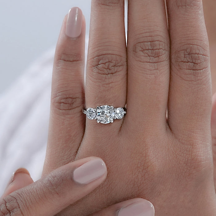 Three Stone OEC Round Cut Lab Grown Engagement Ring
