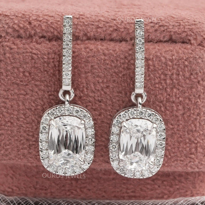 Halo Alte Mine Cushion Schliff Labor Diamant Baumel Ohrringe