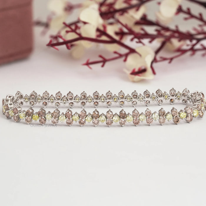 Fancy Color Round Diamond  Tennis  Bracelet