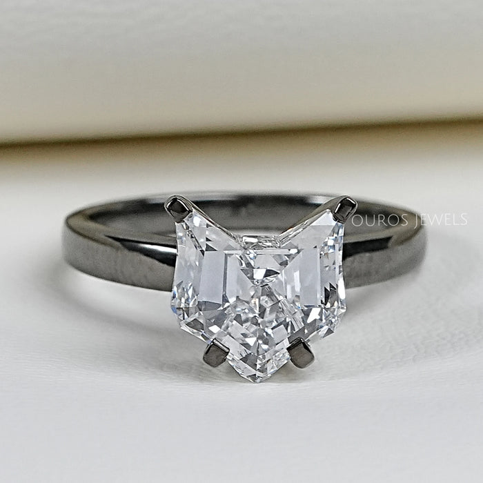 top view of antique shape cat cut lab diamond solitaire engagement ring