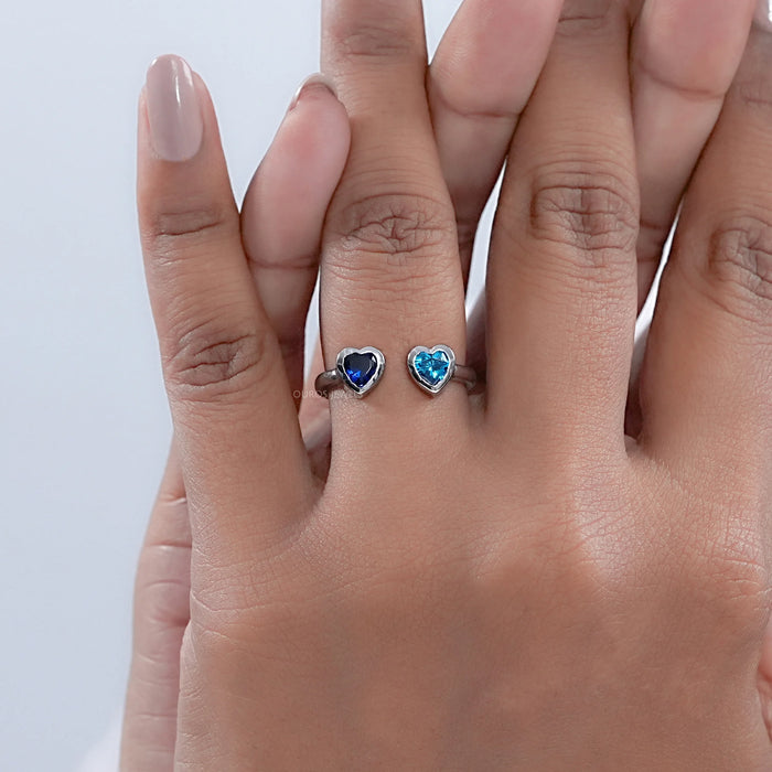 Blue Sapphire And Zircon Heart Gemstone Toi Et Moi Ring