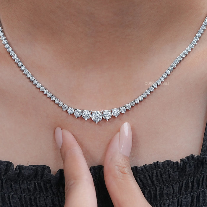 Graduated Round Lab Diamond Tennis Necklace
