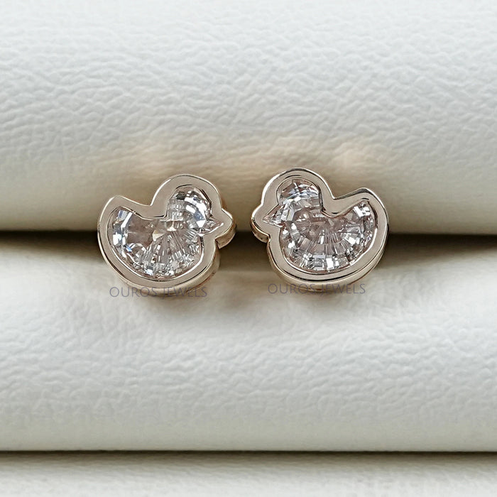 Duck Cut Lab Diamond Bezel Set Stud Earrings
