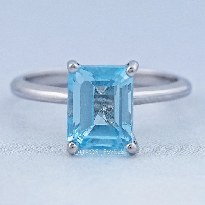 Blue Emerald Gemstone Solitaire Engagement Ring
