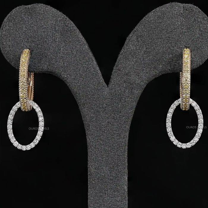 Modern Dual Tone Hoop Earrings with Lab Diamonds