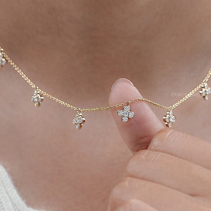 Daisy Flower Bezel Set Chain Station Necklace