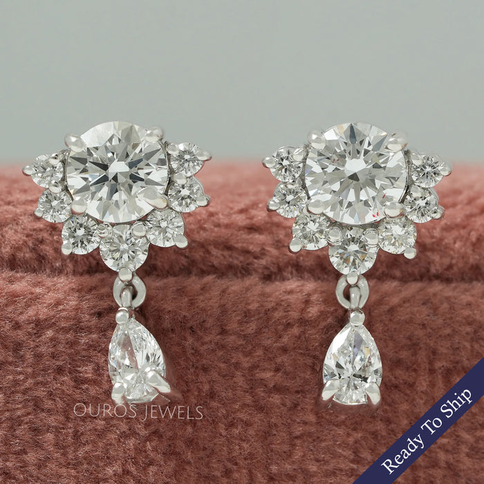 Tropfenohrringe mit rundem Schliff und halbem Heiligenschein