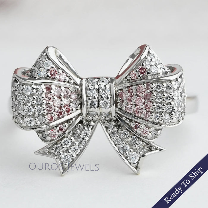 Pink Round Cut Bow Tie Shape Diamond  Ring