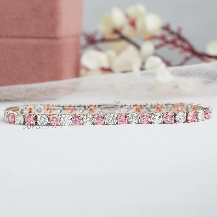 Round Shape Tennis Bracelet with Fancy Color Diamonds