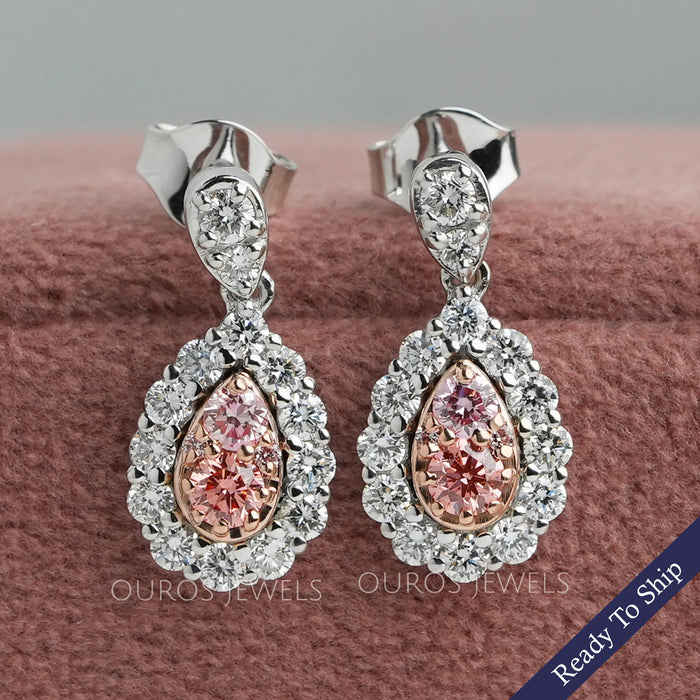 Round Cluster Diamond Halo Drop Dangle Earrings