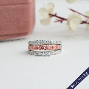 [Pink Diamond Diamond Triple Row Ring]-[Ouros Jewels]