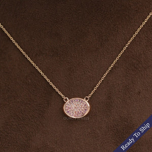 Pink Round Cut Lab Grown  Diamond  Pave Set Pendant