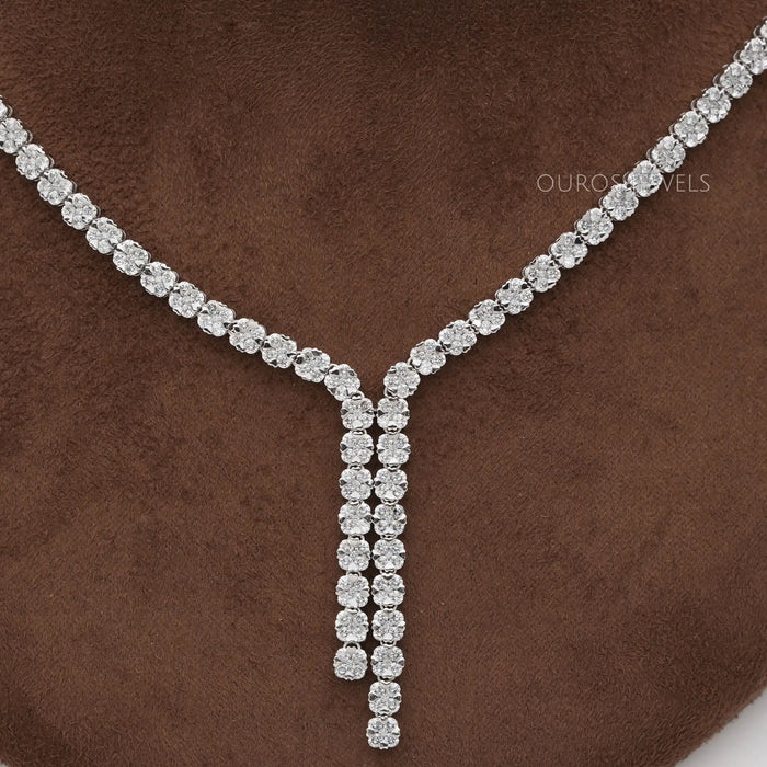 Halskettenset mit rundem Diamant-Zirkon im Laborschliff