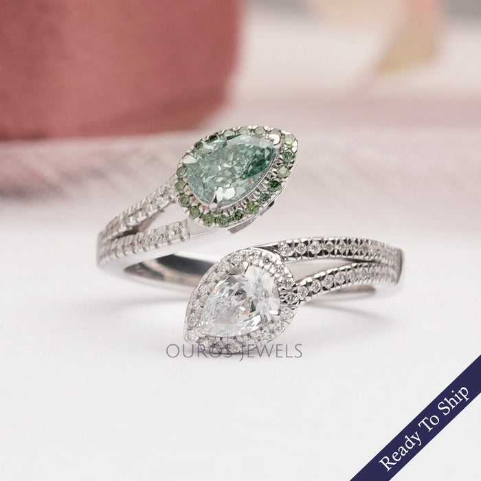 Two Stone Pear Cut Lab Diamond Bypass Ring