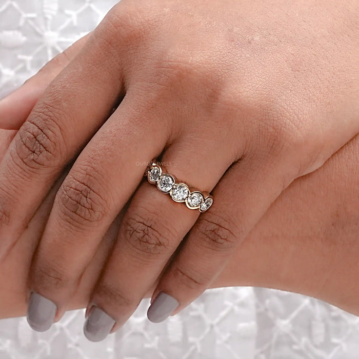 OEC Round Cut Lab Diamond Half Eternity & Half Bezel Set Band