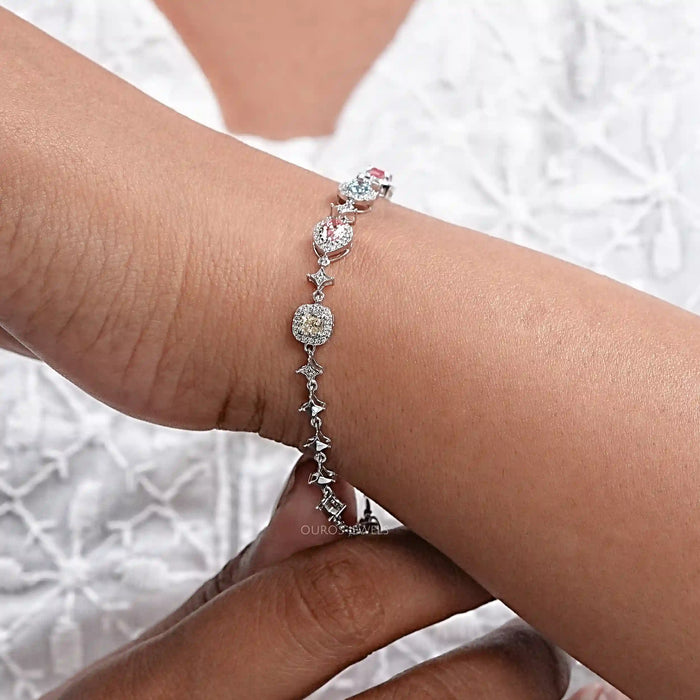 Color Diamond Halo Link Bracelet