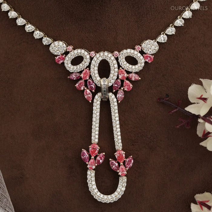Pear And Round Shape Cluster Diamond Bridal Necklace