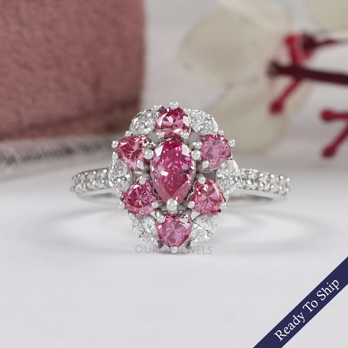 Pink Pear And Heart Cut Lab Diamond Halo Ring