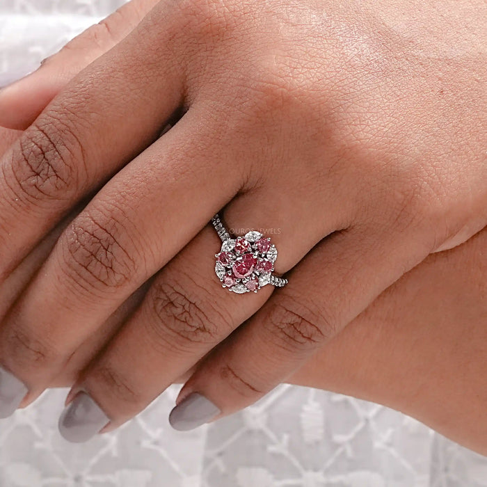Pink Pear And Heart Cut Lab Diamond Halo Ring
