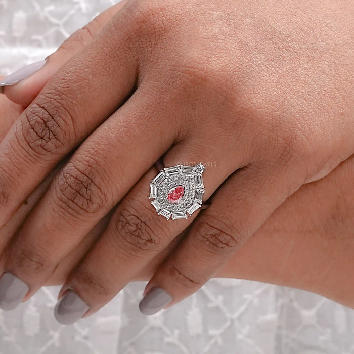 0.40 CT Pink Pear Cut Lab Diamond Double Halo Ring
