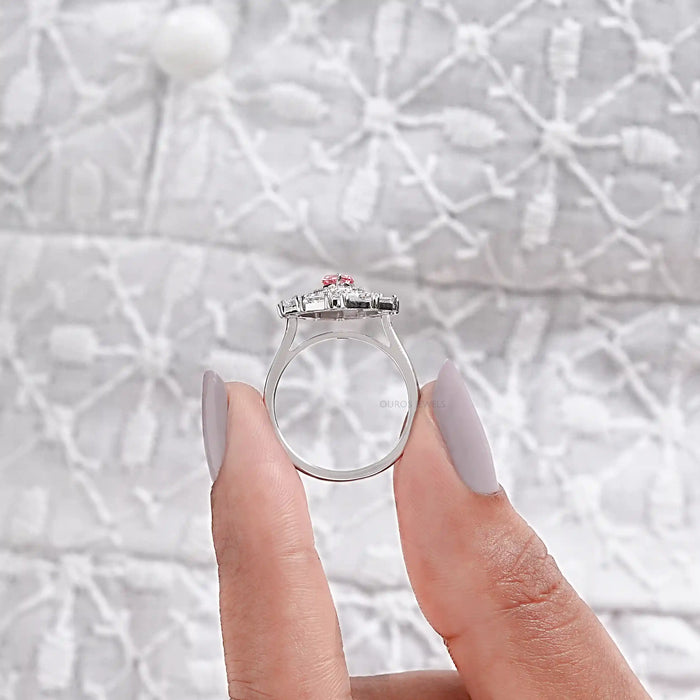 0.40 CT Pink Pear Cut Lab Diamond Double Halo Ring