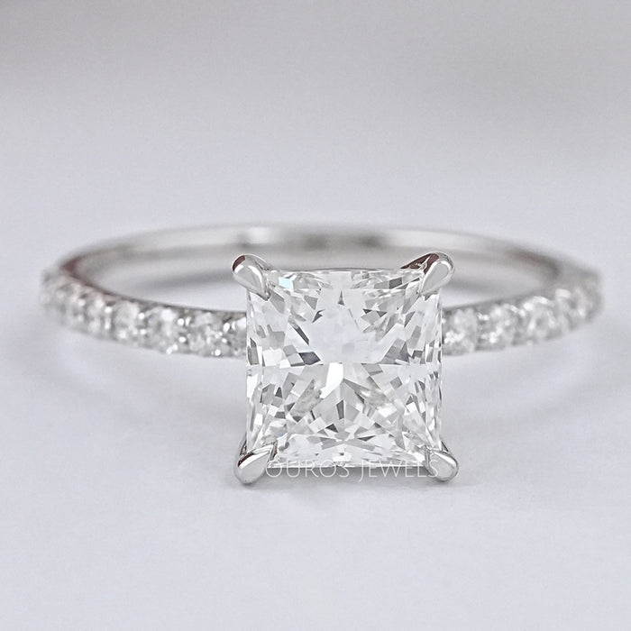 Princess Cut Lab Grown Diamond Solitaire Accent Engagement Ring