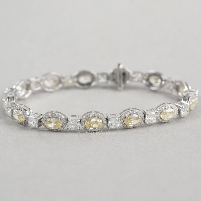 Gelbes Halo-Diamantarmband im Ovalschliff aus Laborzucht