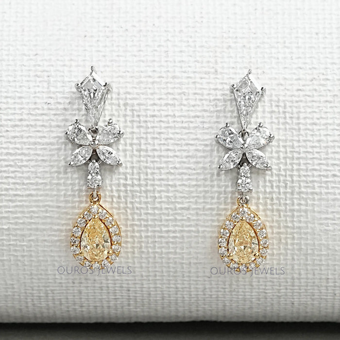 Yellow Pear Diamond Dangle Earrings
