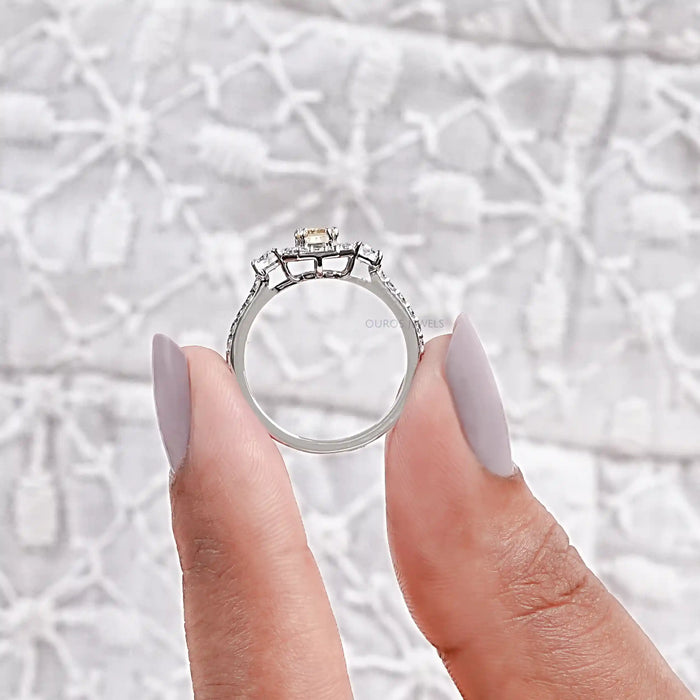 Yellow Radiant Cut Lab Diamond Halo Accent Ring