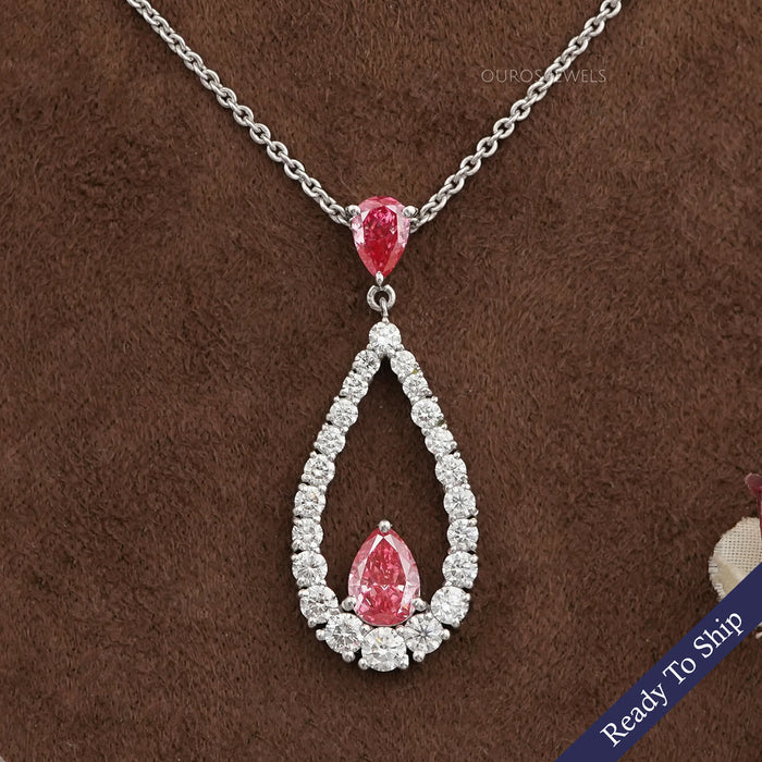Pink Pear Diamond Open Shape Pendant