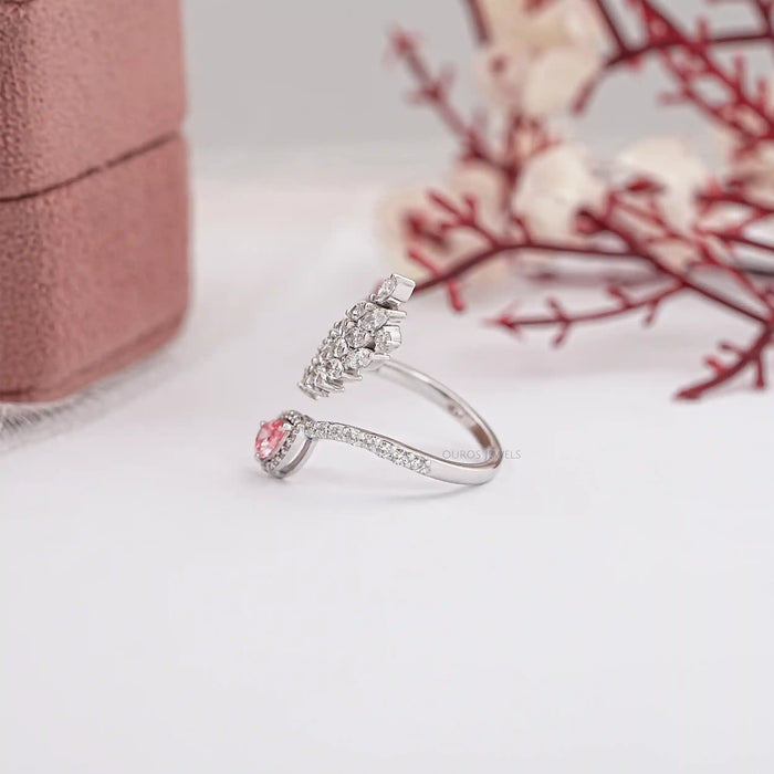 Pink Pear And Marquise Cut Diamond Leaves Style Bypass Ring