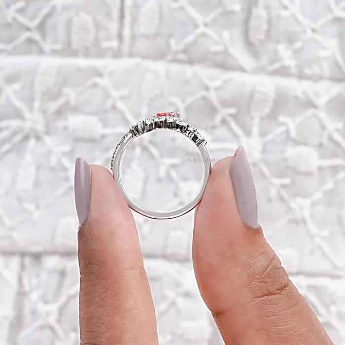 Pink Pear And Marquise Cut Diamond Leaves Style Bypass Ring