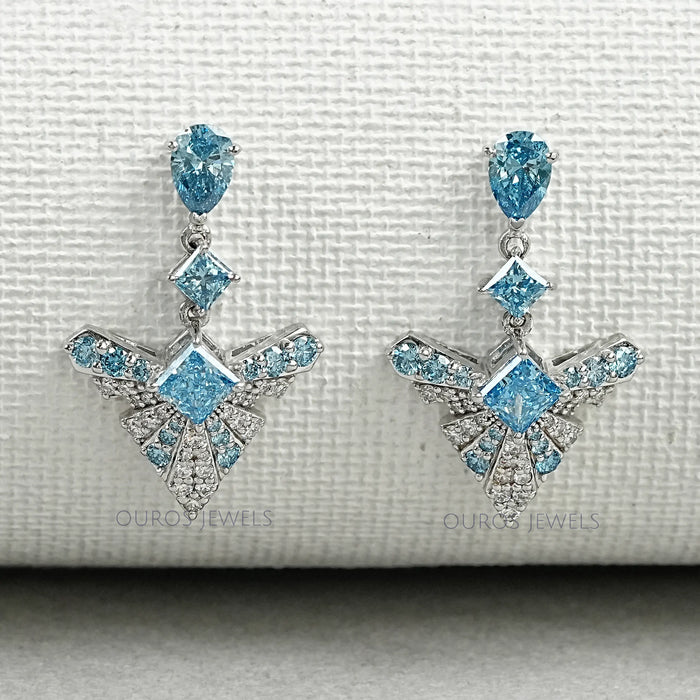Blue Geometric Diamond Drop Earrings