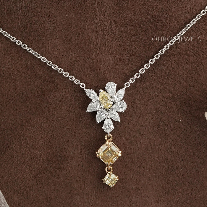 Cluster Diamond Yellow Asscher Cut Pendant
