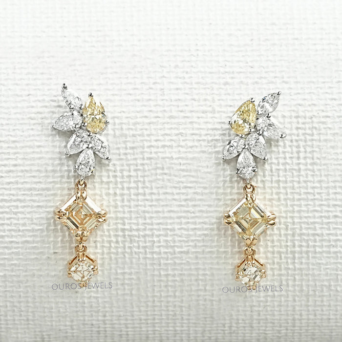 Yellow Asscher Lab Diamond Dangle Earring