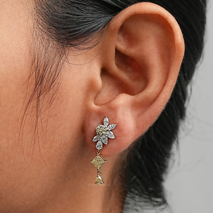Yellow Princess Lab Diamond Floral Drop Earrings