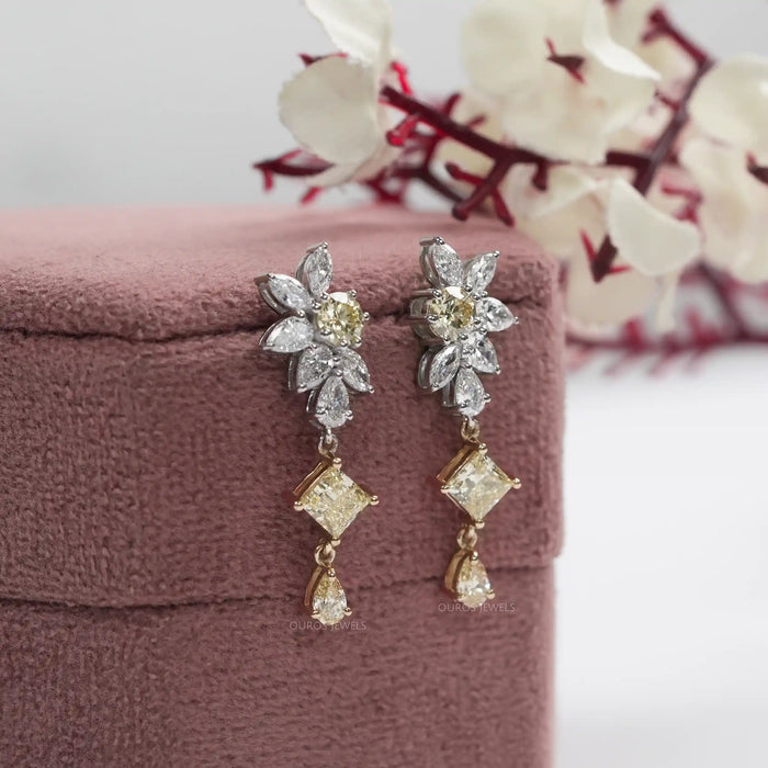 Yellow Princess Lab Diamond Floral Drop Earrings