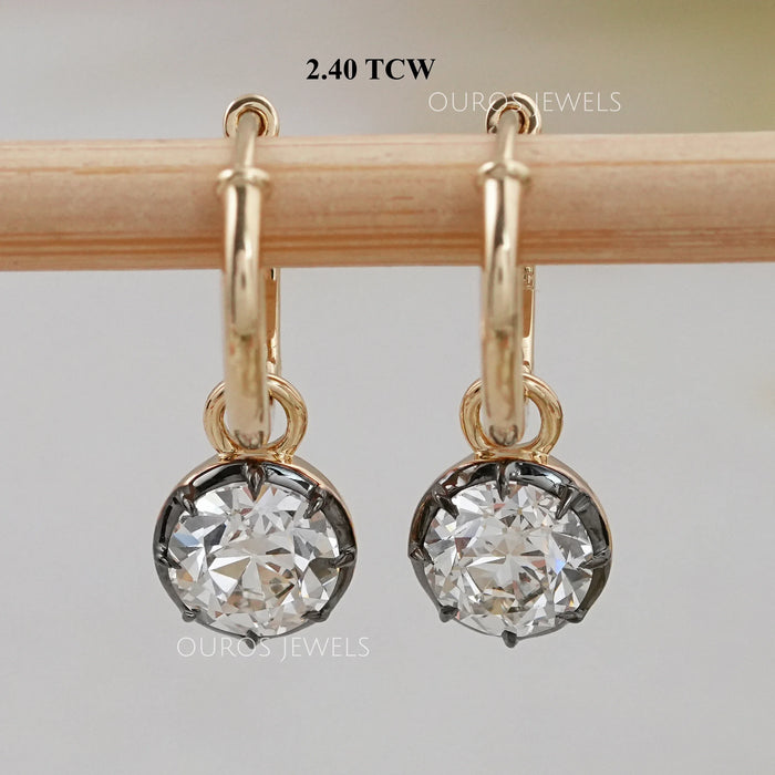 Old European Round Cut Lab Diamond Lever Back Earrings