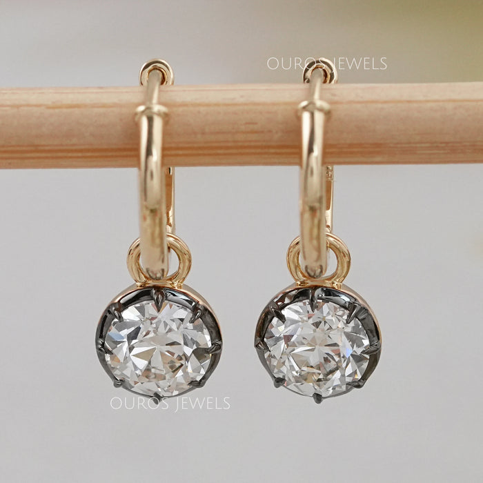 Old European Round Cut Lab Diamond Lever Back Earrings