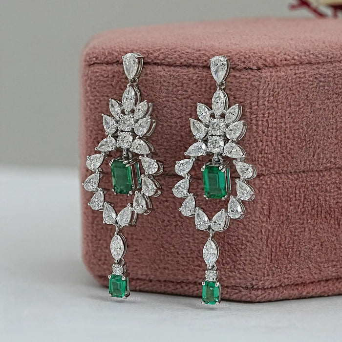 Green Emerald And Lab Diamond Dangle Earrings