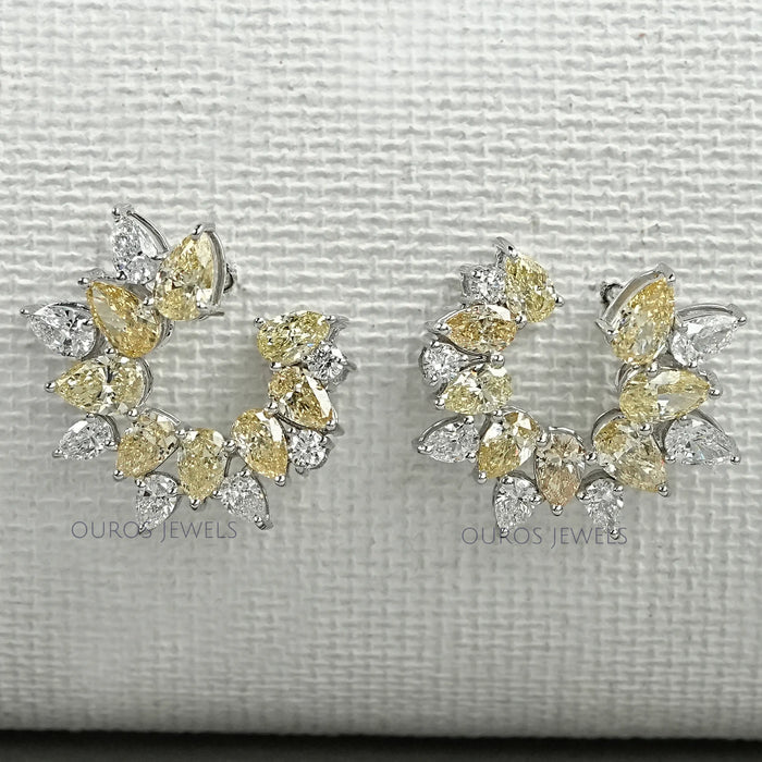 Yellow Pear Diamond Open Hoop Earrings