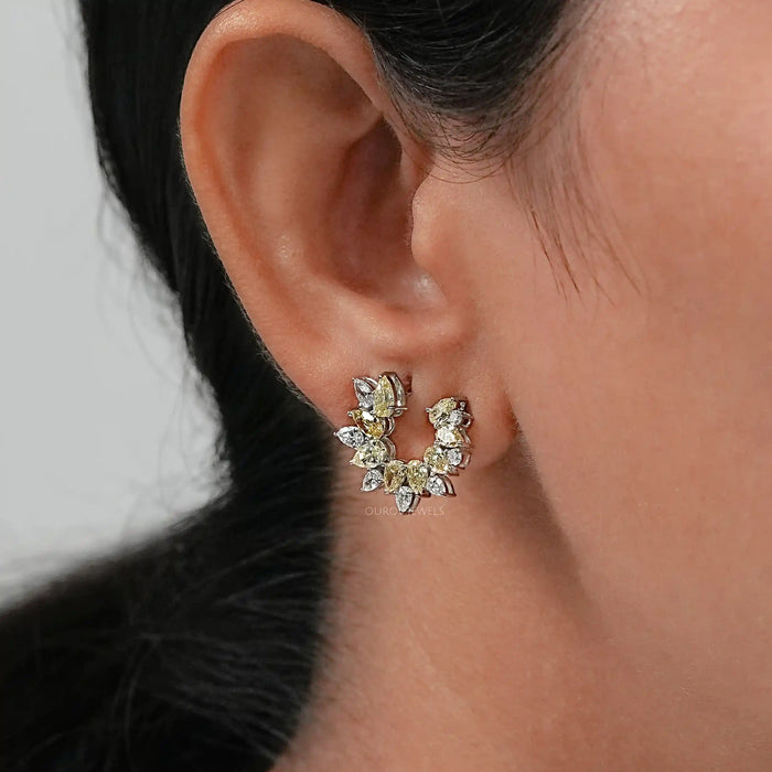 Open Yellow Pear Lab Diamond Hoop Earrings