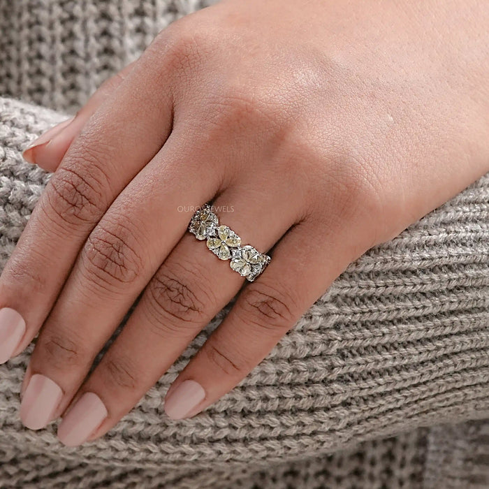 Yellow Pear Shape Floral Style Half Eternity Diamond Band
